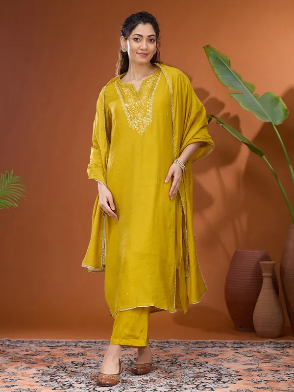 Mustard_Yellow_Mirrorwork_Chanderi_Readymade_Salwar_Suit