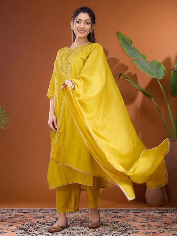 Mustard_Yellow_Mirrorwork_Chanderi_Readymade_Salwar_Suit