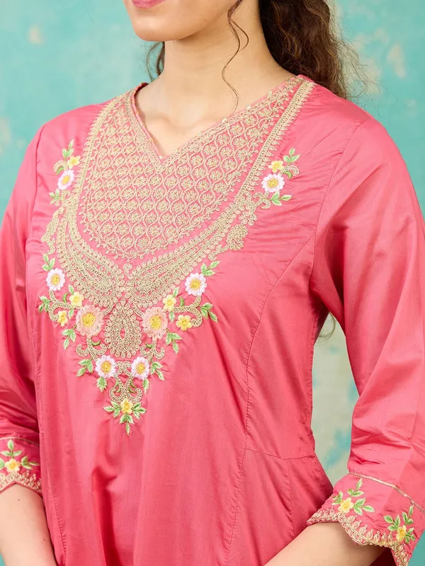 Gajari_Pink_Cording_Chanderi_Readymade_Salwar_Suit