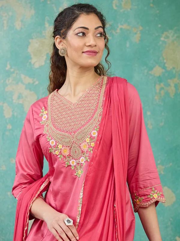Gajari_Pink_Cording_Chanderi_Readymade_Salwar_Suit