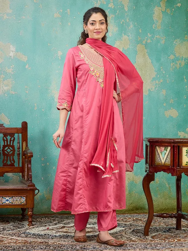 Gajari_Pink_Cording_Chanderi_Readymade_Salwar_Suit