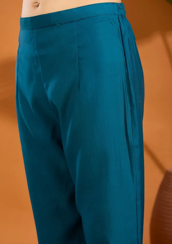 Peacock_Blue_Threadwork_Chanderi_Readymade_Salwar_Suit
