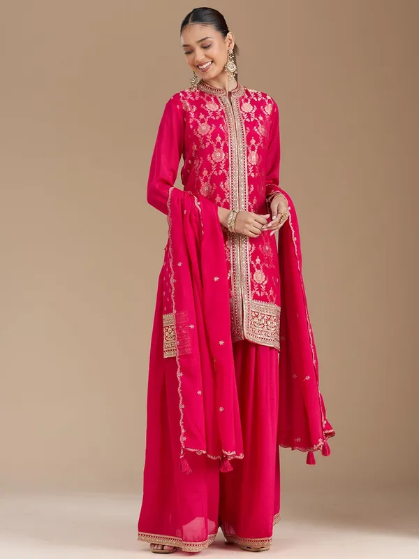 Rani_Pink_Threadwork_Soft_Raw_Silk_Readymade_Salwar_Suit