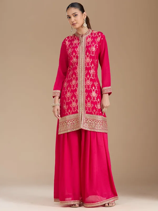 Rani_Pink_Threadwork_Soft_Raw_Silk_Readymade_Salwar_Suit