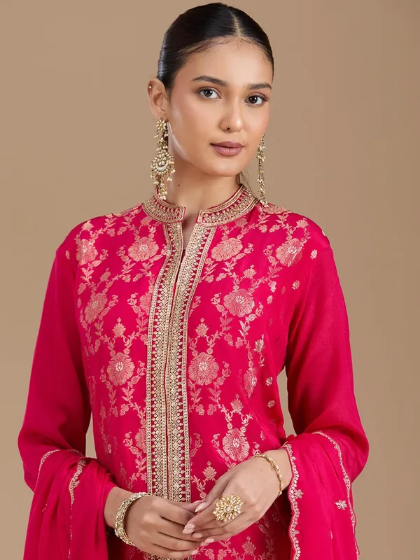 Rani_Pink_Threadwork_Soft_Raw_Silk_Readymade_Salwar_Suit