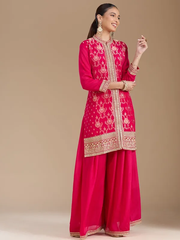Rani_Pink_Threadwork_Soft_Raw_Silk_Readymade_Salwar_Suit