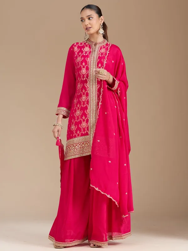 Rani_Pink_Threadwork_Soft_Raw_Silk_Readymade_Salwar_Suit