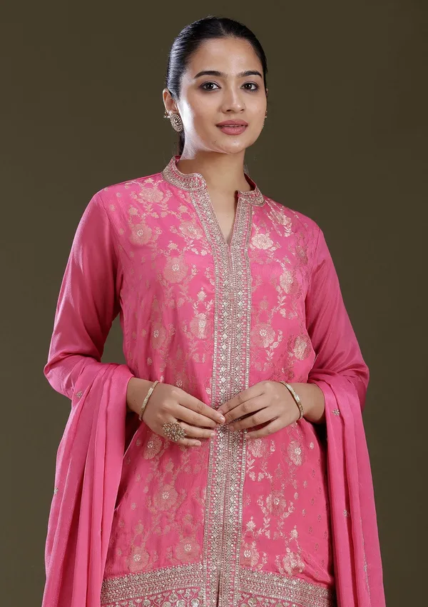 Pink_Threadwork_Chinon_Readymade_Salwar_Suit