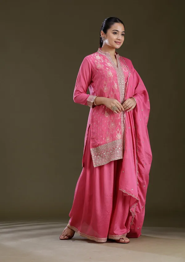 Pink_Threadwork_Chinon_Readymade_Salwar_Suit