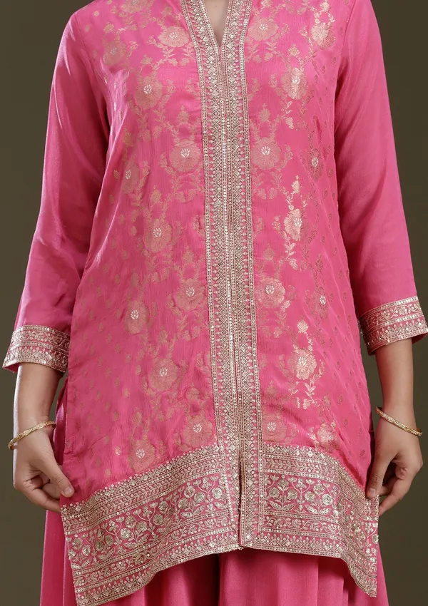 Pink_Threadwork_Chinon_Readymade_Salwar_Suit