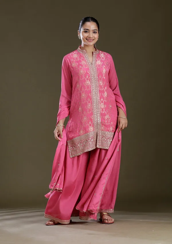 Pink_Threadwork_Chinon_Readymade_Salwar_Suit
