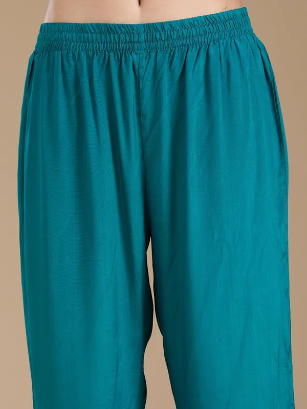 Turquoise_Blue_Zariwork_Soft_Raw_Silk_Readymade_Salwar_Suit