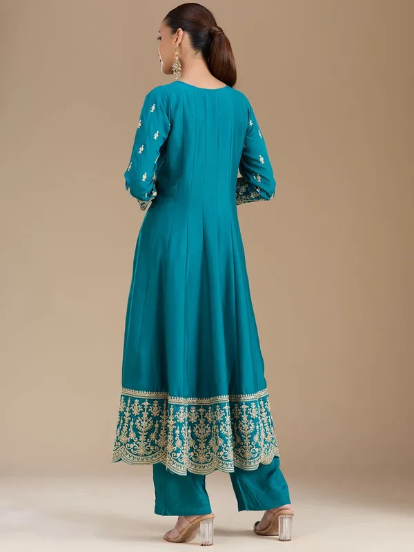 Turquoise_Blue_Zariwork_Soft_Raw_Silk_Readymade_Salwar_Suit