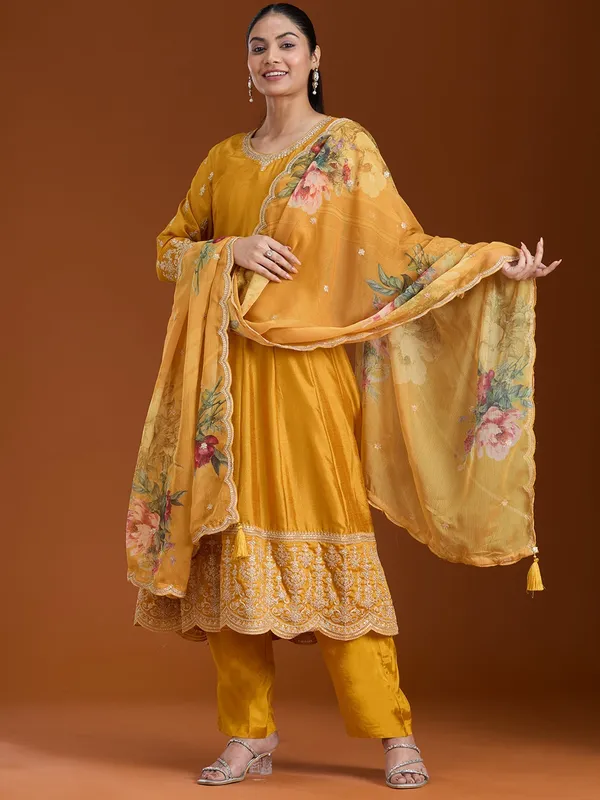 Mustard_Yellow_Zariwork_Gold_Soft_Raw_Silk_Readymade_Salwar_Suit