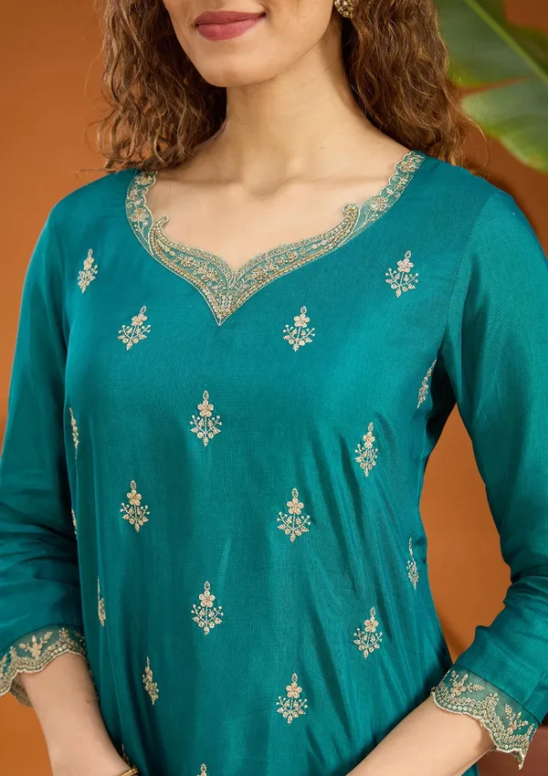 Peacock_Green_Zariwork_Gold_Chinon_Readymade_Salwar_Suit