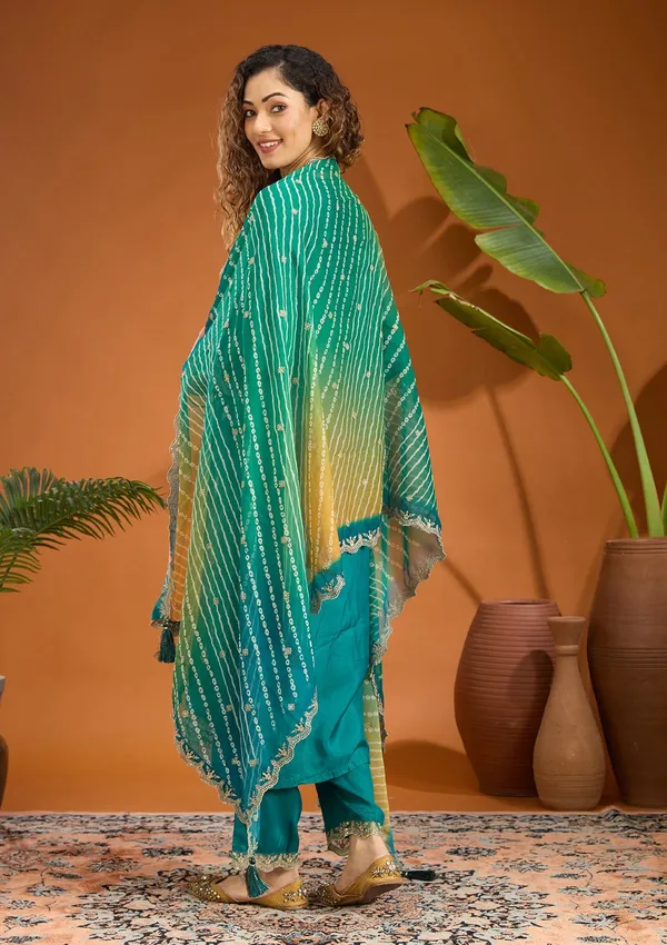 Peacock_Green_Zariwork_Gold_Chinon_Readymade_Salwar_Suit