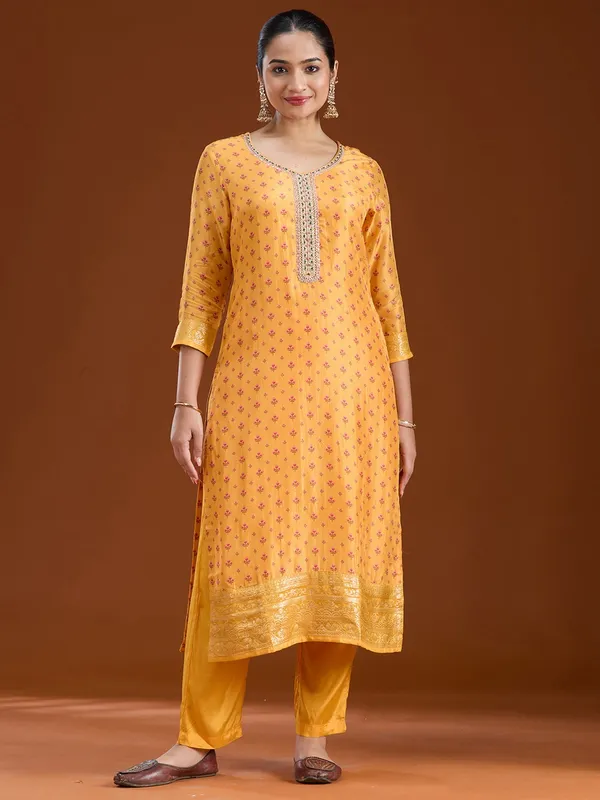 Mustard_Yellow_Threadwork_Soft_Raw_Silk_Readymade_Salwar_Suit