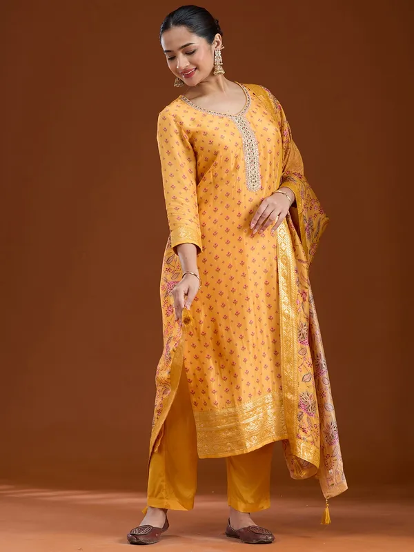 Mustard_Yellow_Threadwork_Soft_Raw_Silk_Readymade_Salwar_Suit
