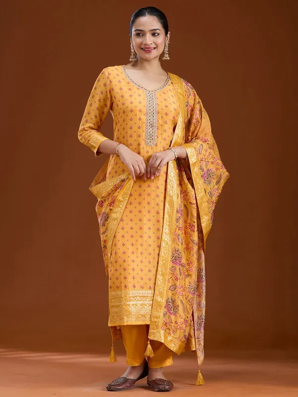 Mustard_Yellow_Threadwork_Soft_Raw_Silk_Readymade_Salwar_Suit