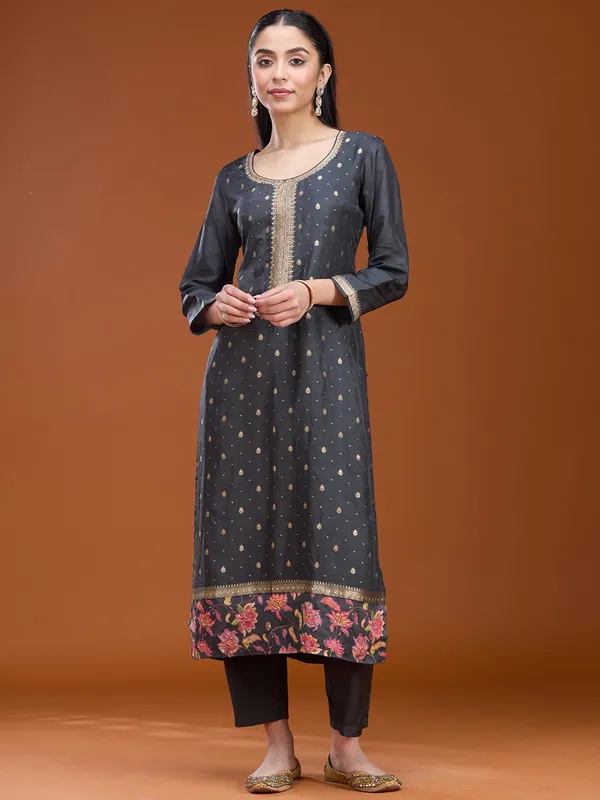 Dark_Grey_Stonework_Gold_Soft_Raw_Silk_Readymade_Salwar_Suit