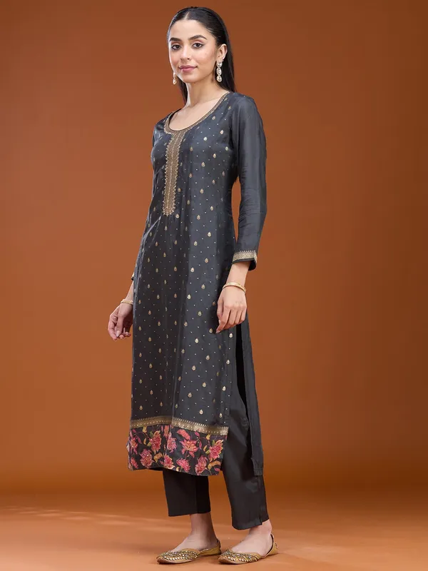 Dark_Grey_Stonework_Gold_Soft_Raw_Silk_Readymade_Salwar_Suit