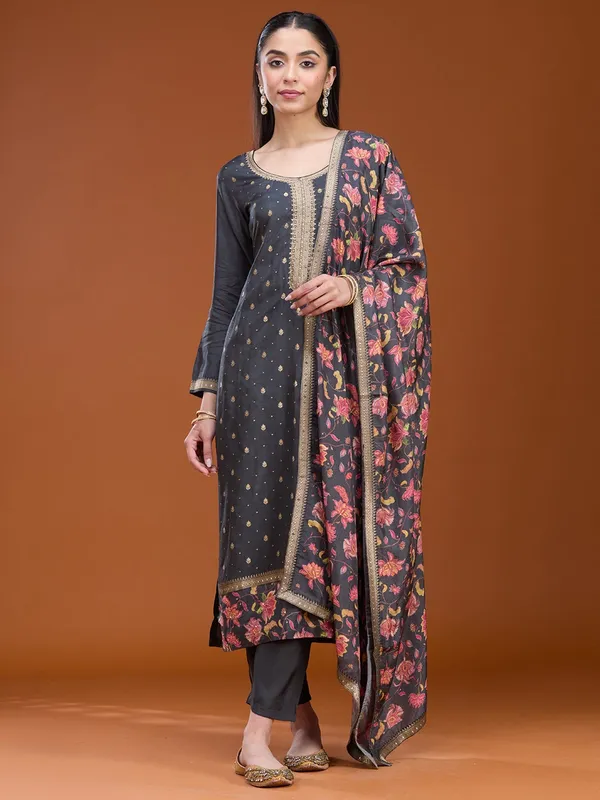 Dark_Grey_Stonework_Gold_Soft_Raw_Silk_Readymade_Salwar_Suit