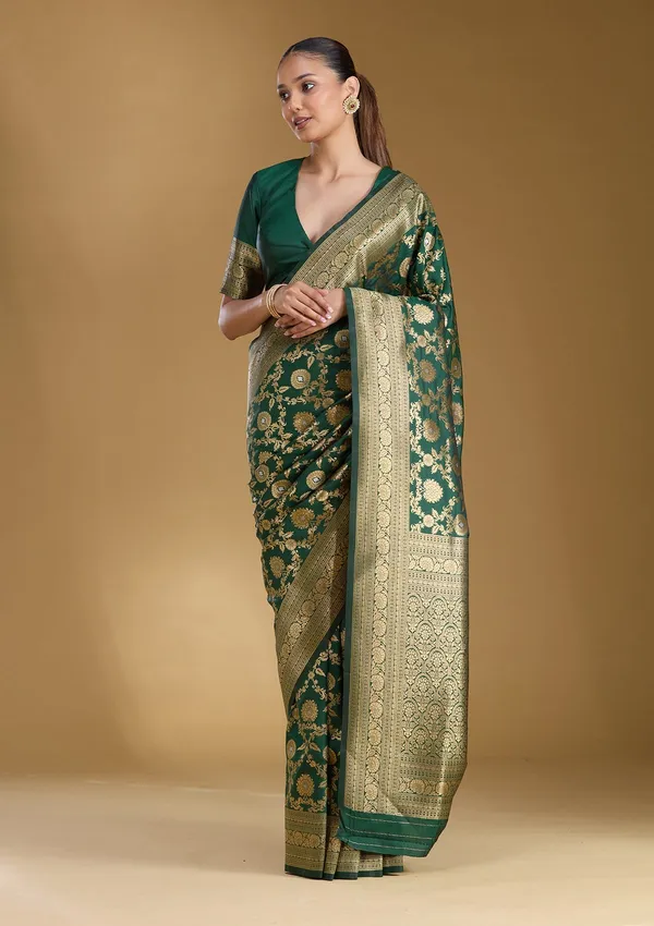 Bottle_Green_Zariwork_Gold_Art_Silk_Silk_Saree