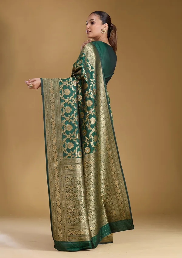 Bottle_Green_Zariwork_Gold_Art_Silk_Silk_Saree