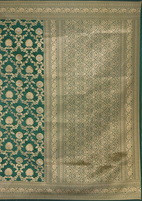 Bottle_Green_Zariwork_Gold_Art_Silk_Silk_Saree