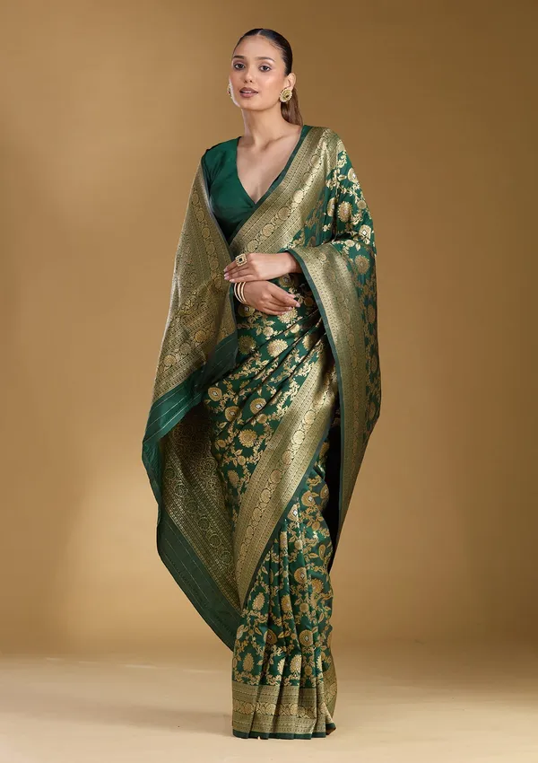 Bottle_Green_Zariwork_Gold_Art_Silk_Silk_Saree