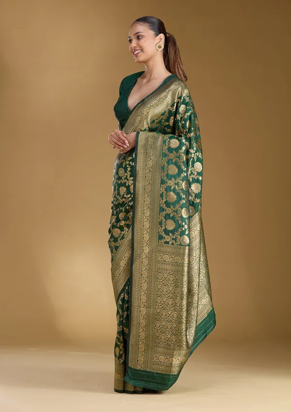 Bottle_Green_Zariwork_Gold_Art_Silk_Silk_Saree
