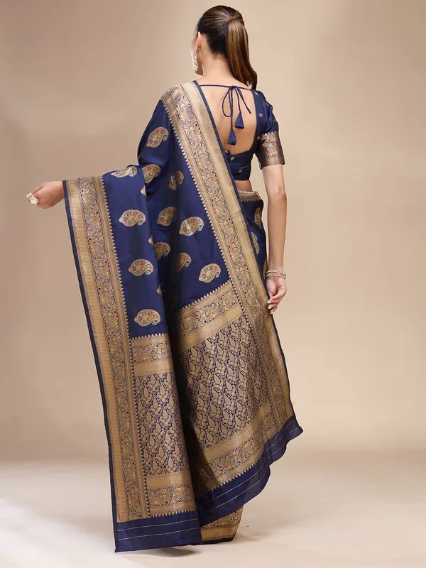 Navy_Blue_Zariwork_Art_Silk_Silk_Saree