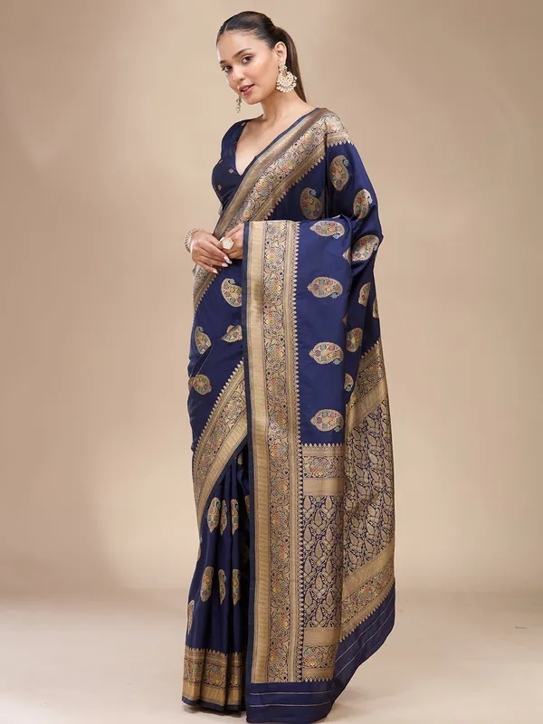 Navy_Blue_Zariwork_Art_Silk_Silk_Saree
