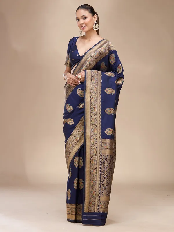 Navy_Blue_Zariwork_Art_Silk_Silk_Saree