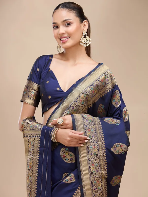 Navy_Blue_Zariwork_Art_Silk_Silk_Saree
