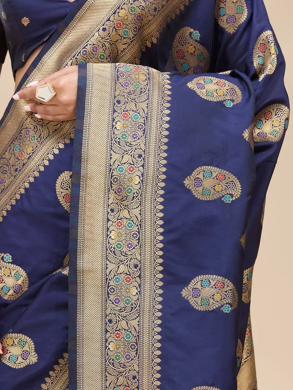 Navy_Blue_Zariwork_Art_Silk_Silk_Saree