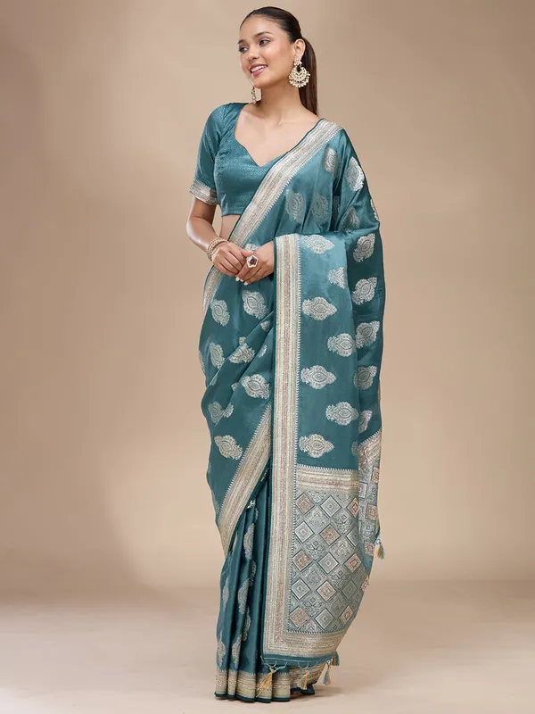 Blue_Stonework_Gold_Silk_Silk_Saree