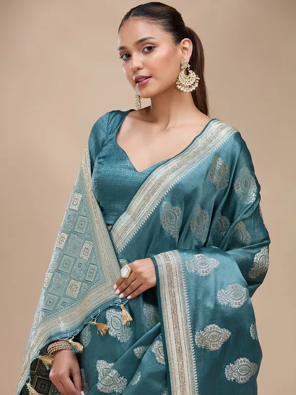 Blue_Stonework_Gold_Silk_Silk_Saree