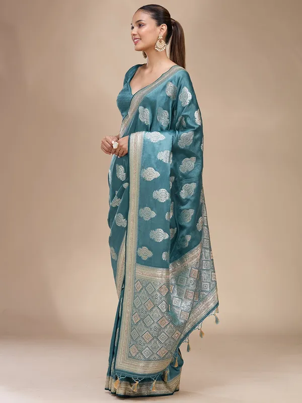 Blue_Stonework_Gold_Silk_Silk_Saree
