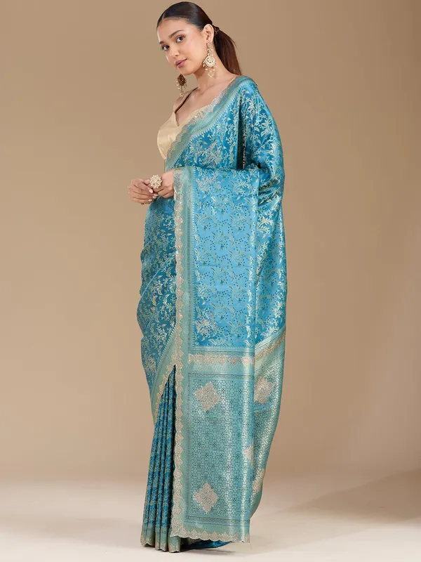 Blue_Stonework_Gold_Silk_Silk_Saree