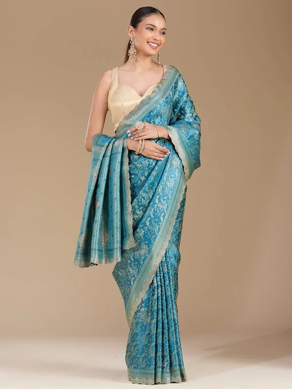 Blue_Stonework_Gold_Silk_Silk_Saree