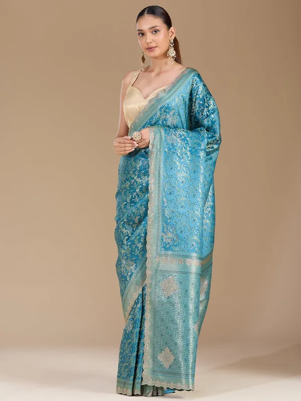Blue_Stonework_Gold_Silk_Silk_Saree