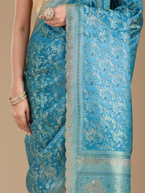 Blue_Stonework_Gold_Silk_Silk_Saree