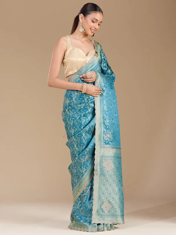 Blue_Stonework_Gold_Silk_Silk_Saree