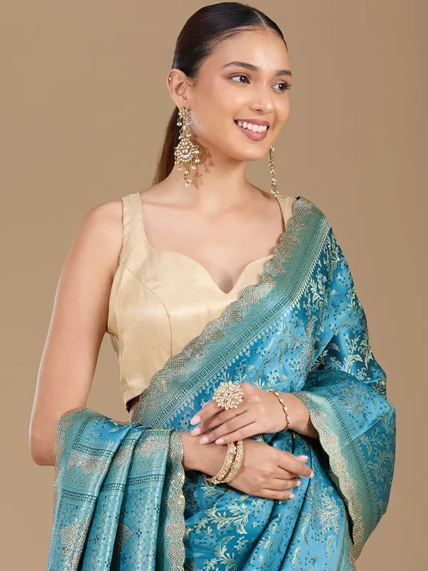 Blue_Stonework_Gold_Silk_Silk_Saree