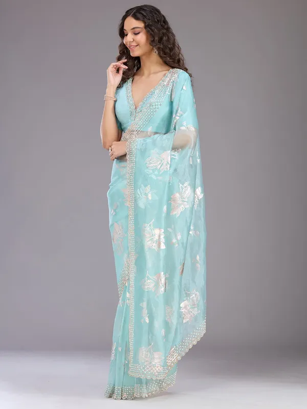 Sea_Green_Stonework_Gold_Organza_Saree
