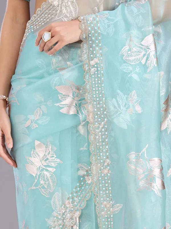 Sea_Green_Stonework_Gold_Organza_Saree
