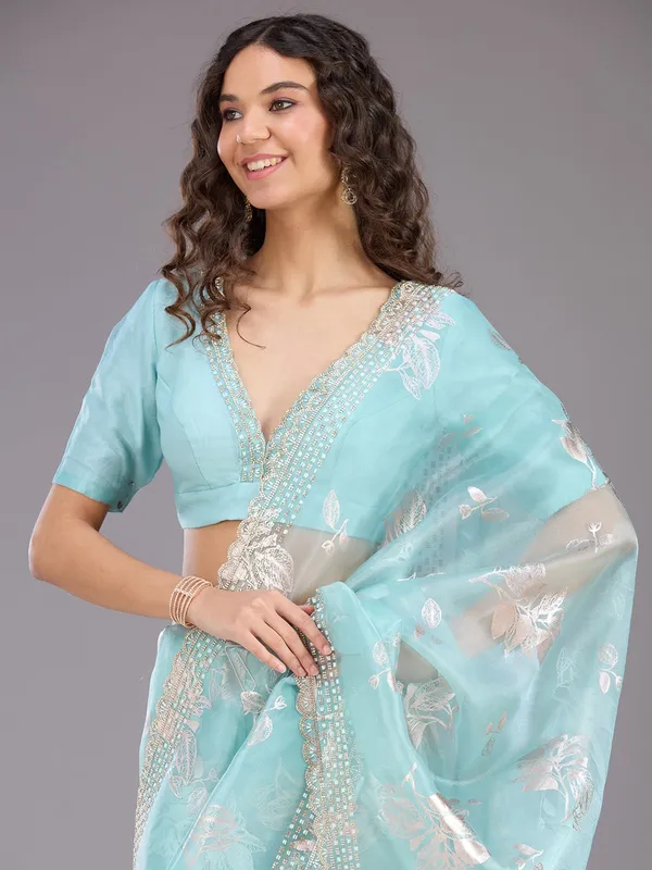 Sea_Green_Stonework_Gold_Organza_Saree