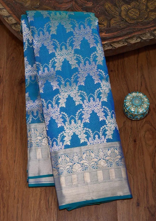 Peacock_Blue_Zariwork_Gold_Pure_Silk_Silk_Saree