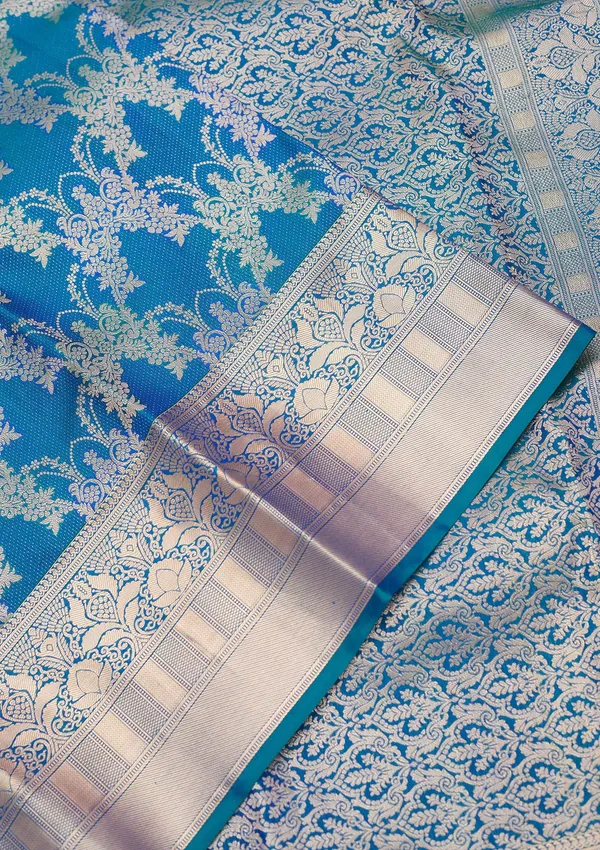 Peacock_Blue_Zariwork_Gold_Pure_Silk_Silk_Saree